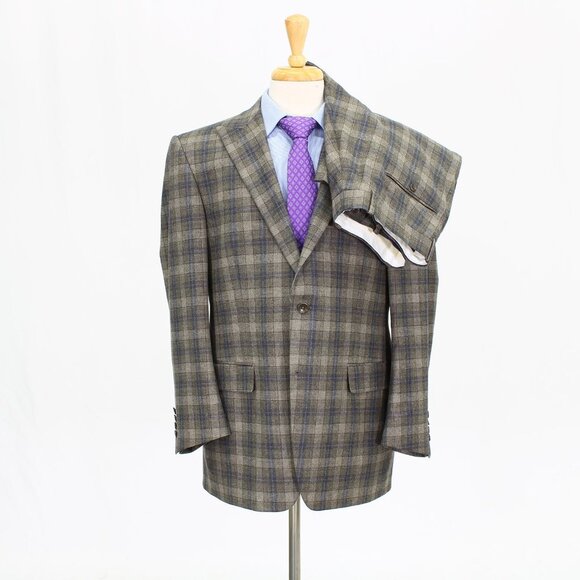 Bespoke Christopher James 42S 37x30 Beige/Gray Check Full Canvas Full Suit R295